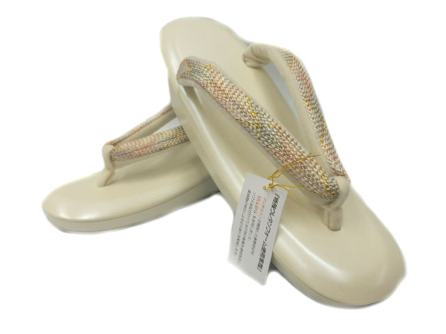 正絹 組紐 日本製 草履 お洒落草履 Lサイズ ベージュ地 No.3101 正絹 組紐 日本製 草履 お洒落草履 Lサイズ ベージュ地 No.3101